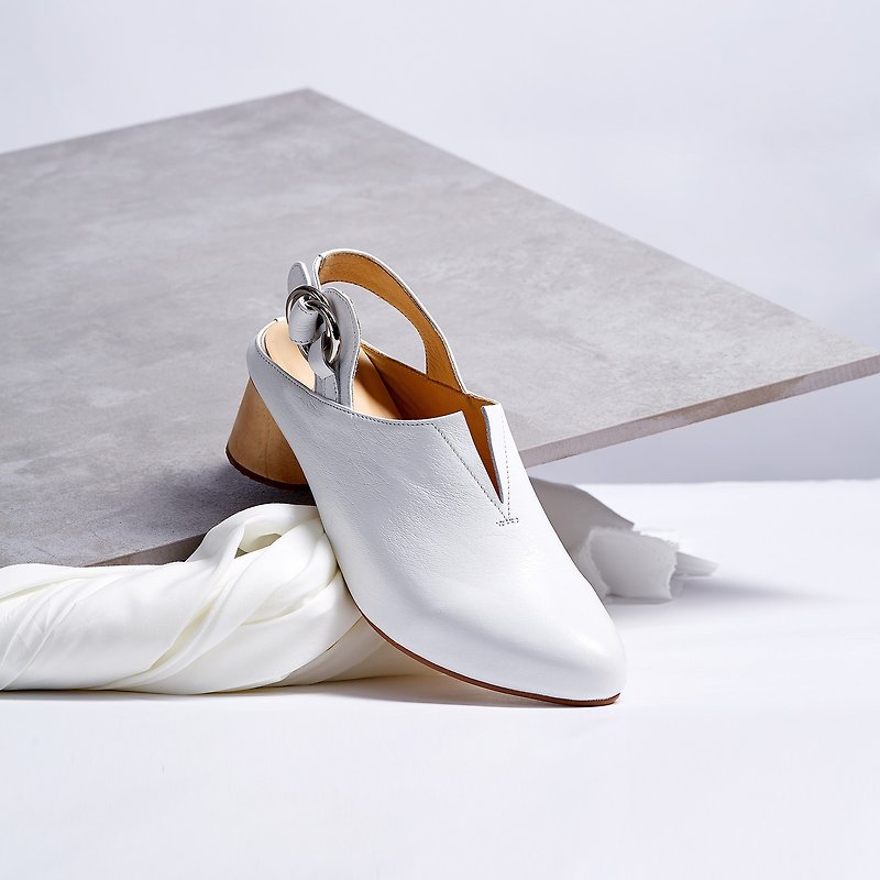 White - Pecan Slingback Heels - High Heels - Genuine Leather White