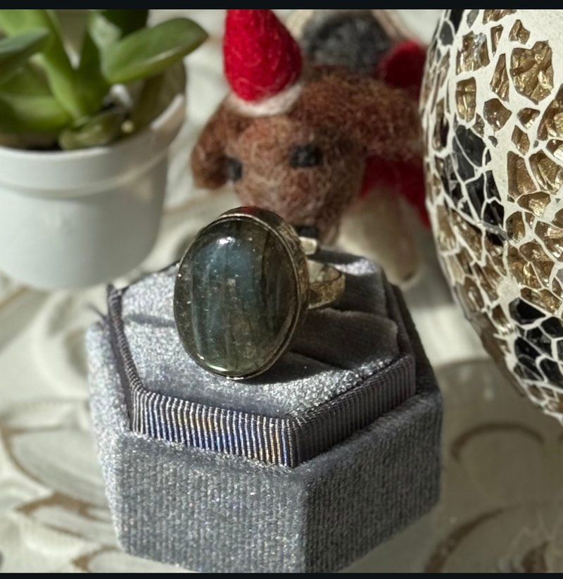 India | Ethnic Raw Stone Ring Collection - Labradorite - แหวนทั่วไป - โลหะ สีเทา