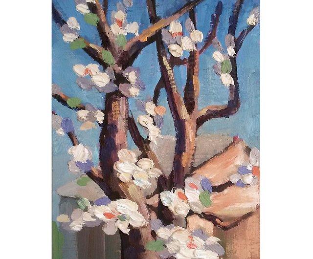 咲く木の絵 花のオリジナルアート 花のアートワーク 小さな油絵 ショップ Artfromsvetlana ウォールデコ 壁紙 Pinkoi