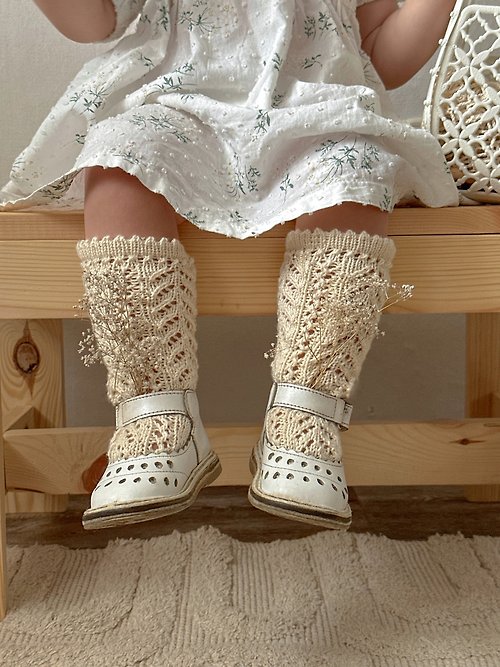 MomAndBaby Lace beautiful socks for girls, baby knitted knee socks, white socks