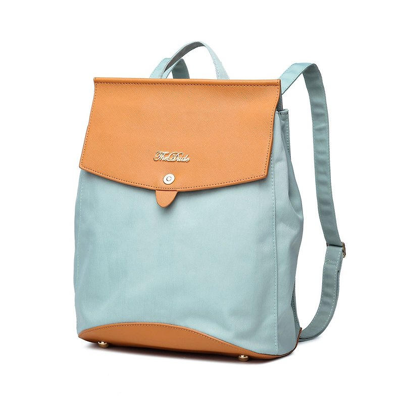 Backpack dual-use shoulder bag cross grain leather waterproof fabric Nova - mint blue - กระเป๋าเป้สะพายหลัง - วัสดุกันนำ้ สีน้ำเงิน