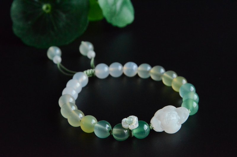 [Lianxia] Natural Hetian white jade lotus gradient grape stone bracelet lychee jelly - Bracelets - Gemstone 