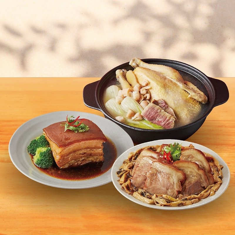 チ食堂 - 3点セット - ホタテ鶏のスープ + 東坡豚 + タケノコとひづめの細切り - レトルト食品 - その他の素材 イエロー