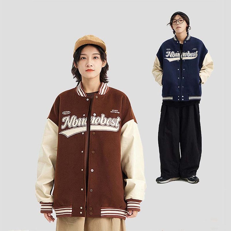 Splice matching color baseball jacket matching jacket - Men's Coats & Jackets - Cotton & Hemp Brown