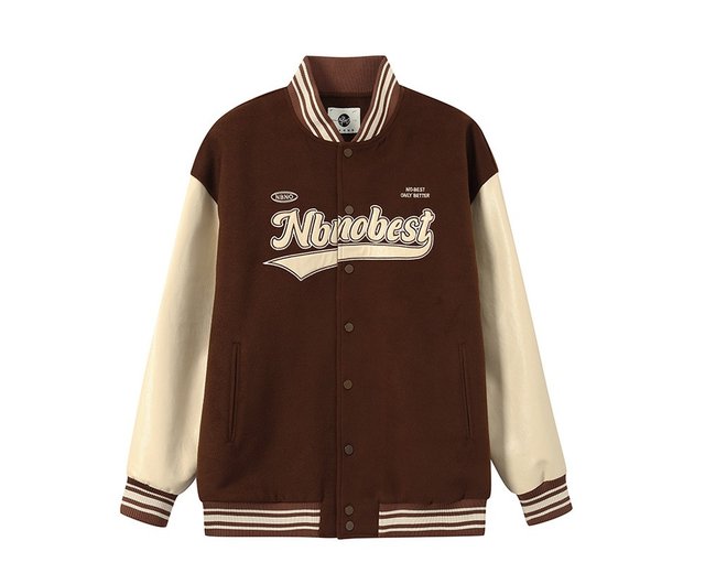【BAON】[unisex] Riom Color Matching Printed Over Varsity JK Splice matching color baseball jacket matching jacket - Shop