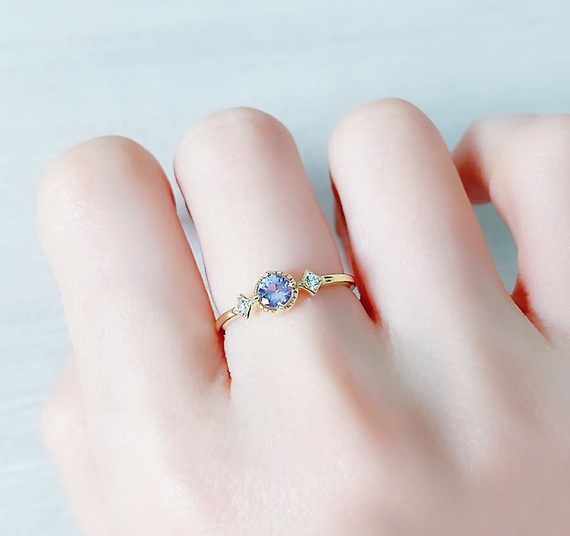頂級-坦桑石丹泉石4mm純銀鍍14K金戒指-12月誕生石 - 戒指 - 半寶石 藍色