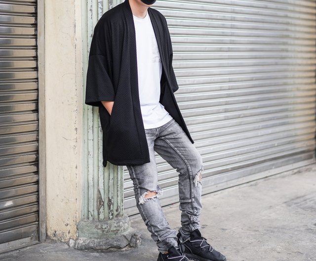 LOST IN BKK Men's Long Oversized Kimono Cardigan Noragi Street Jacket Haori  Man Yukata Coat