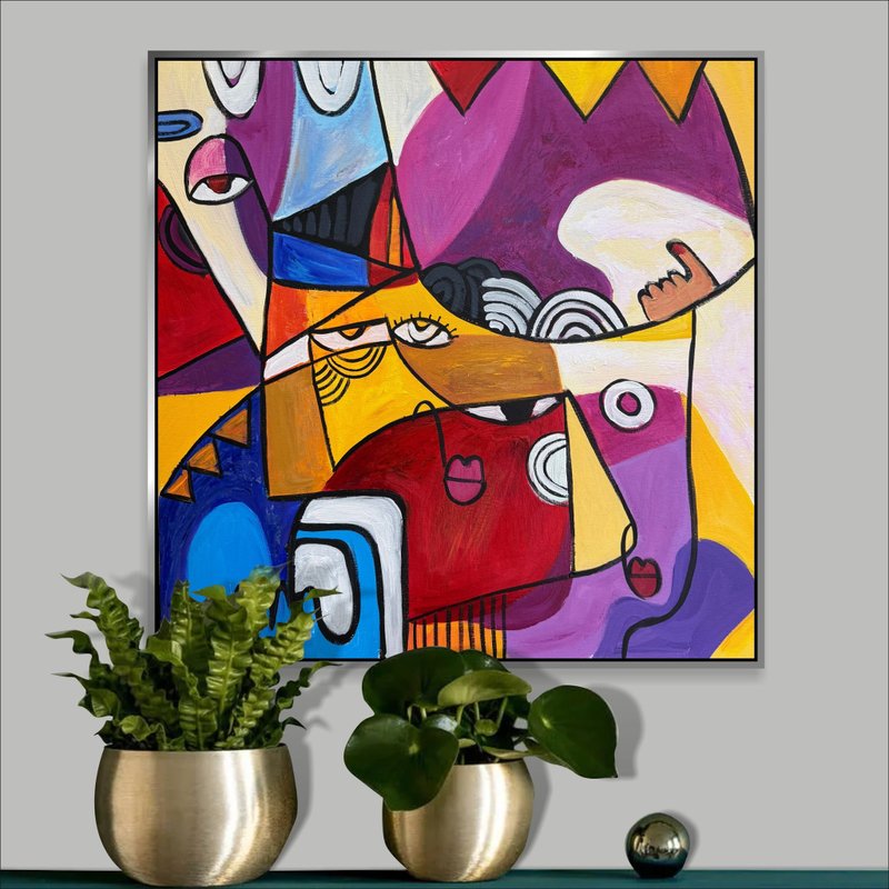 Bold Abstract Face Painting Colorful Cubist Art Modern Geometric Wall Decor - 壁貼/牆壁裝飾 - 壓克力 多色