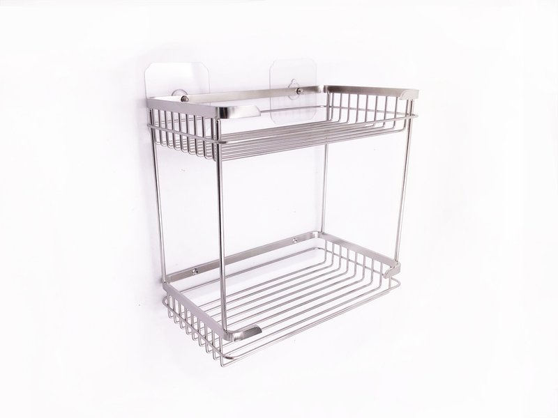 Drill-free seamless patch double-layer rack universal rack bottle rack kitchen rack kitchen storage - Shelves & Baskets - Stainless Steel Silver