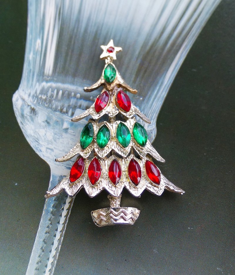 Vintage Jewelry 西洋古董飾品 馬眼鑽 聖誕樹 別針 - 徽章/別針 - 其他金屬 金色