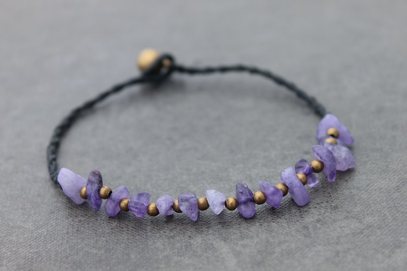 石紫水晶編織串珠腳鍊簡單最小原始黃銅 - 腳鍊/腳環 - 銅/黃銅 紫色