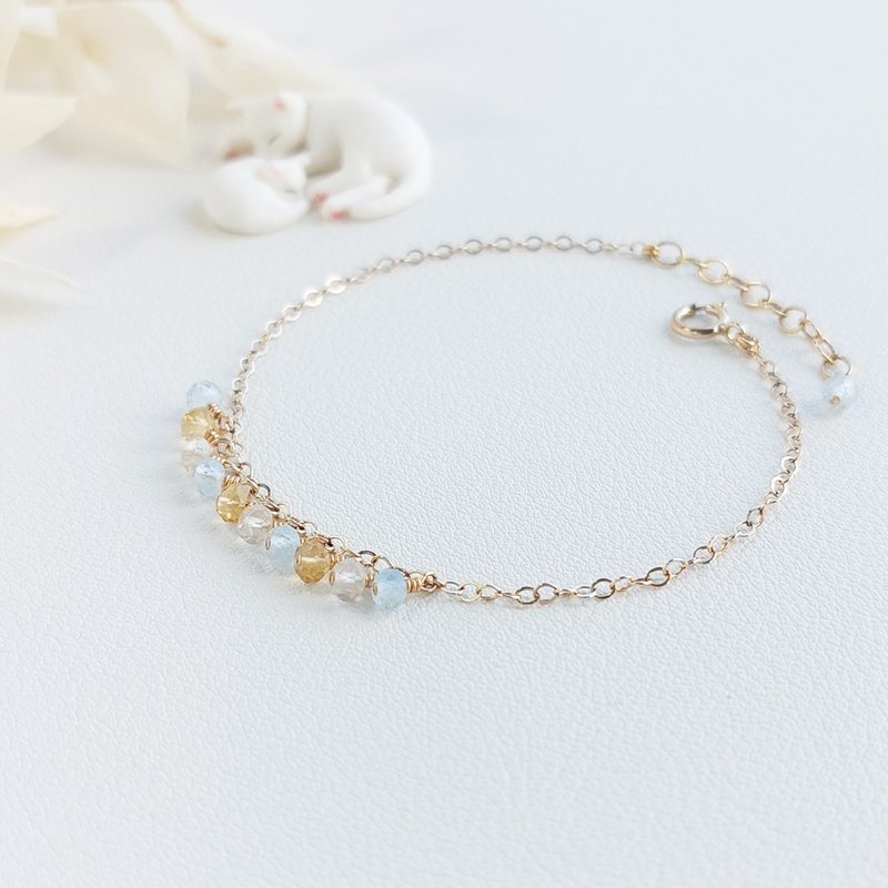 Citrine + Aquamarine x 14KGF Bracelet - สร้อยข้อมือ - เครื่องประดับพลอย สีเหลือง