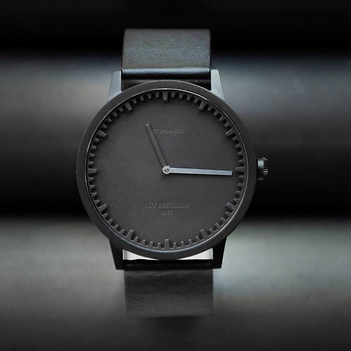 Handiin LEFF Amsterdam 北歐工業齒輪設計真皮腕錶 40mm 霧黑 黑皮革錶帶