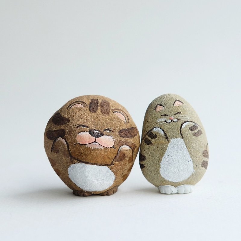 Cat stone painting.handmade gift doll stone. - Items for Display - Stone Brown
