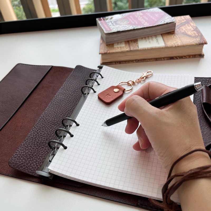 Emmanuelle A5 six-hole loose-leaf leather book jacket/handbook/notebook-mocha color - สมุดบันทึก/สมุดปฏิทิน - หนังแท้ สีนำ้ตาล