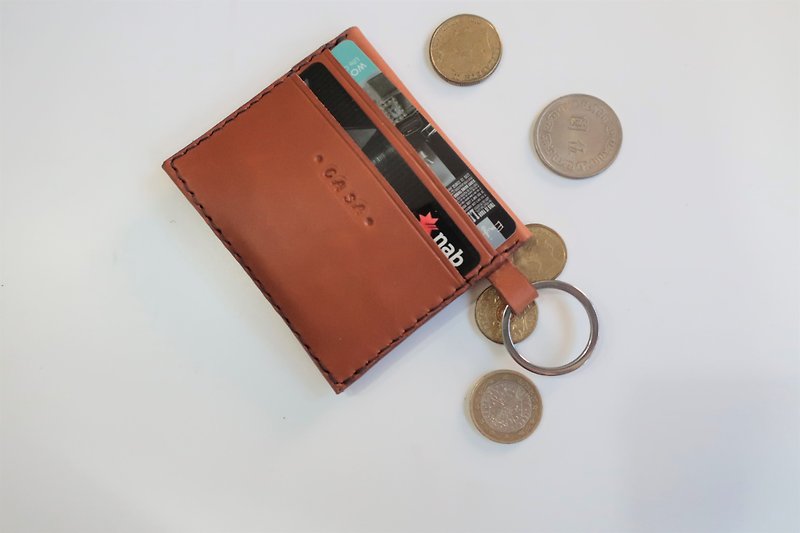 Hand Sewn Brown Leather Card Holder Coin Purse - Coin Purses - Genuine Leather 
