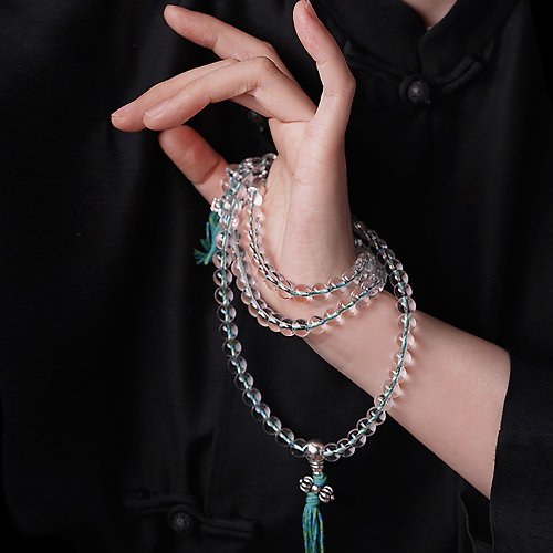 VISHI未時東方美學珠寶 白水晶108顆佛珠手鏈未時禅意修行念珠手鏈極簡清新串珠項鏈禮物