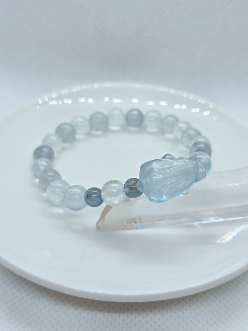 天然冰透海藍寶兔 淡藍螢石 水晶手鍊 - 手鍊/手環 - 寶石 藍色