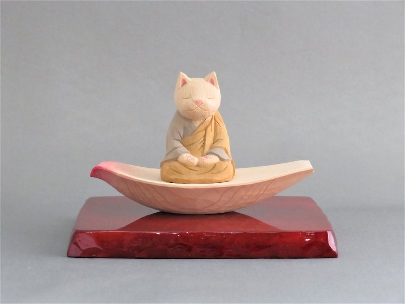 Wood carving Cat Buddha 1928 - Stuffed Dolls & Figurines - Wood Pink