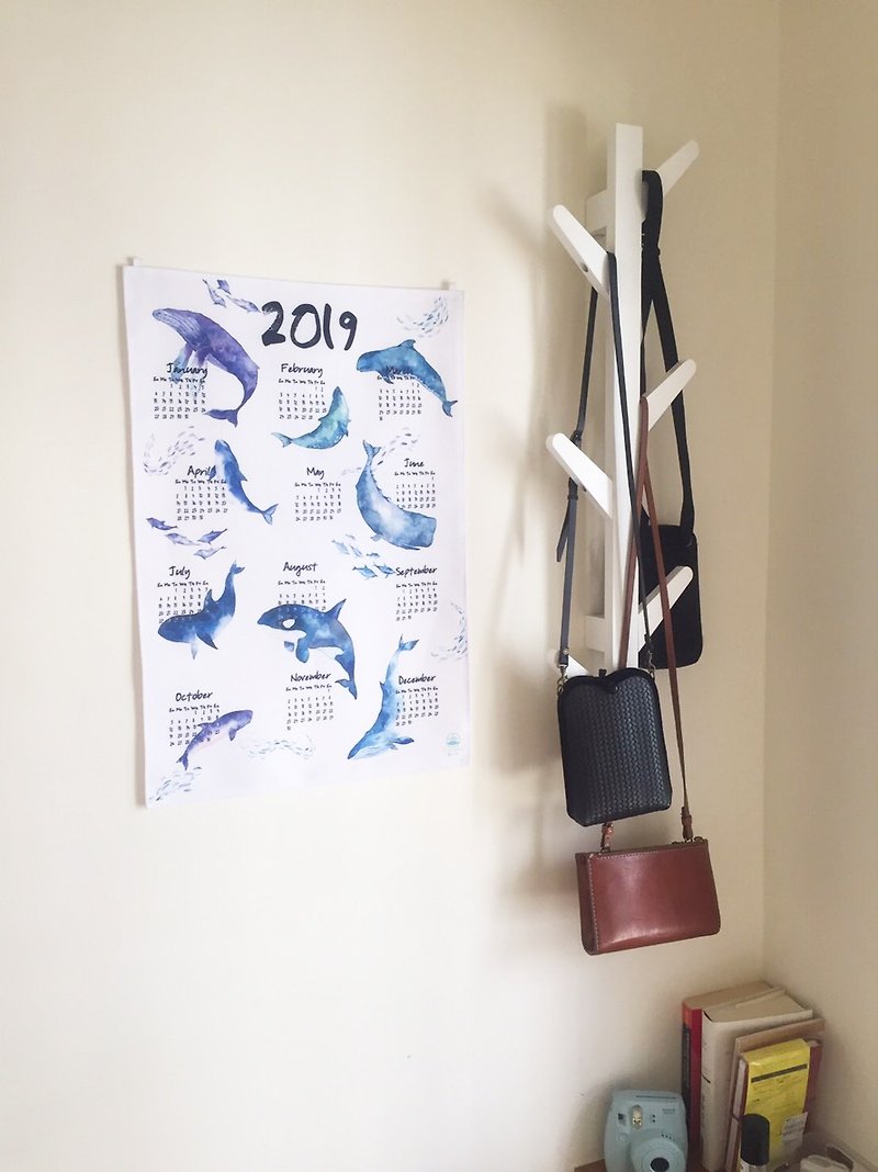 2019 Whale Calendar - โปสเตอร์ - ผ้าฝ้าย/ผ้าลินิน 