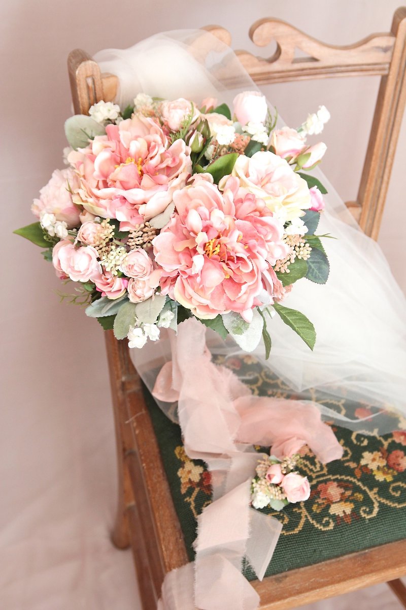 Bridal bouquet  ,Artificial Bouquet ,silk flower bouquet , Wedding ,Peony - Dried Flowers & Bouquets - Plants & Flowers Pink