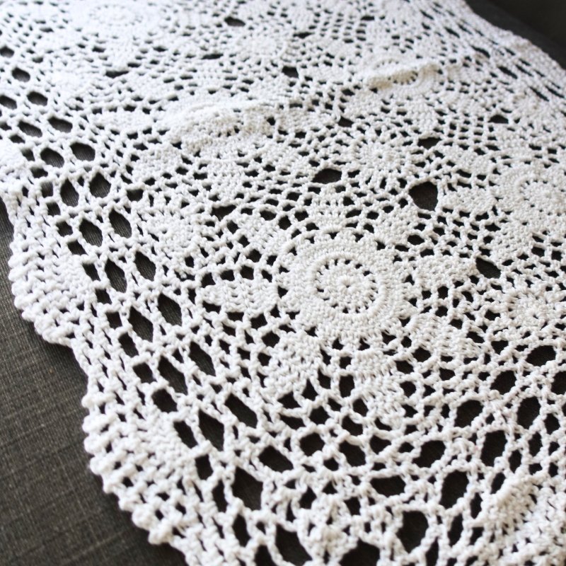 Crochet Square Doily Hand-Knitted Lace Motif White Granny 45×60cm Rectangular #4 - อื่นๆ - ผ้าฝ้าย/ผ้าลินิน ขาว