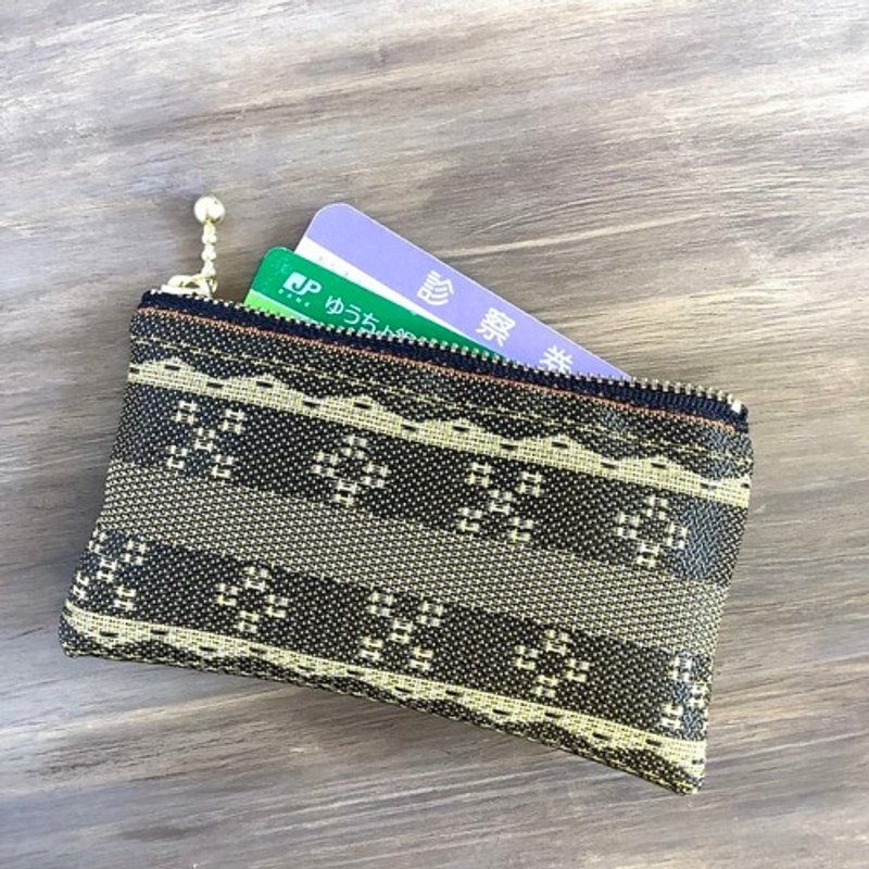 【琉球藍染】榻榻米布邊 扁平迷你收納包 零錢包 卡片夾 棕色 沖繩 Chura Heri 幸運物 - 化妝包/收納袋 - 其他材質 咖啡色