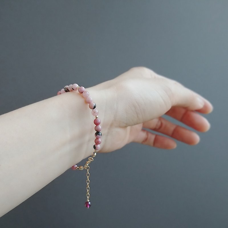 Rhodonite Round Beads 14K Gold Filled Adjustable Bracelet - Bracelets - Semi-Precious Stones Pink