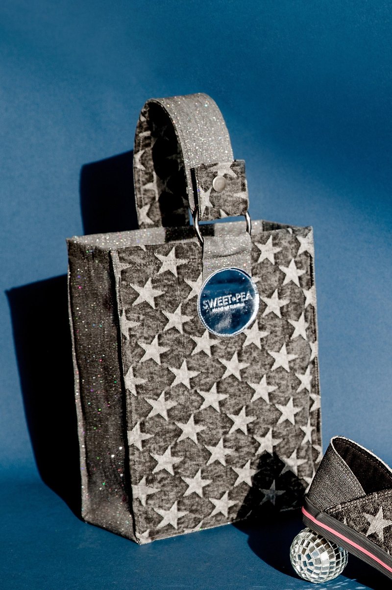 Denim jacquard handbag - large - กระเป๋าคลัทช์ - ผ้าฝ้าย/ผ้าลินิน สีดำ