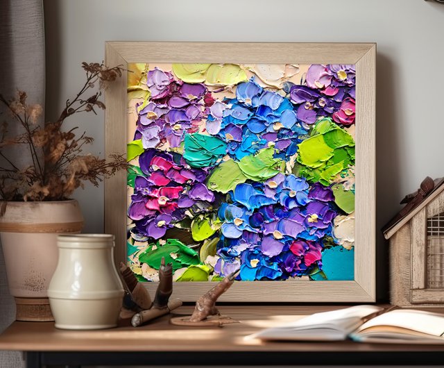 アジサイ絵画花オリジナルアート花厚塗り壁アート装飾