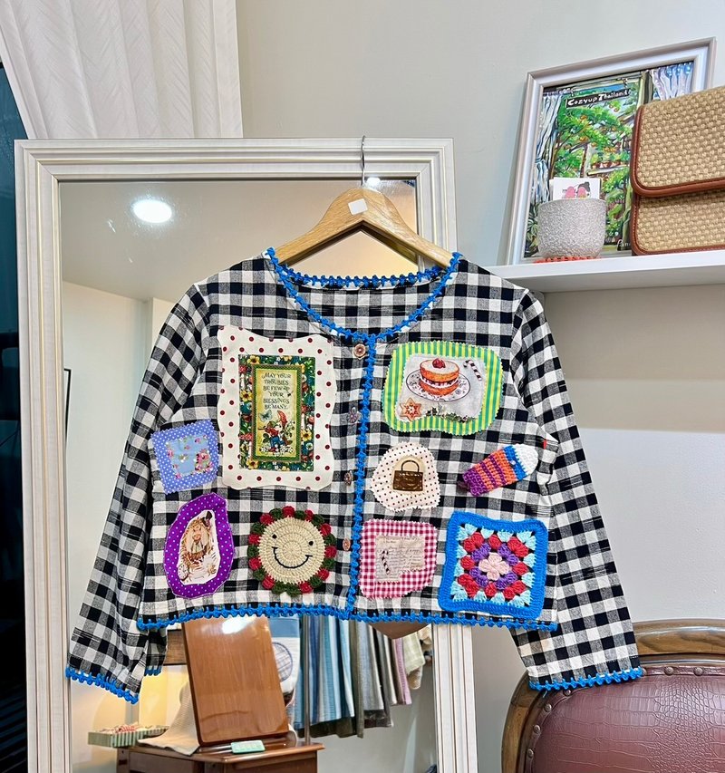 【Size L】 奇幻拼布格紋外套 - 女上衣/長袖上衣 - 棉．麻 多色