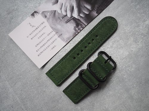 皮俠客PXK手工皮具 純手工牛皮磨砂墨綠色錶帶 長度寬度可訂製 顏色款式可客製化刻字