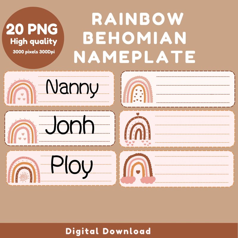 Rainbow classroom sign, minimal style, minimalist and student table sign, editab - 圖文模板設計 - 其他材質 