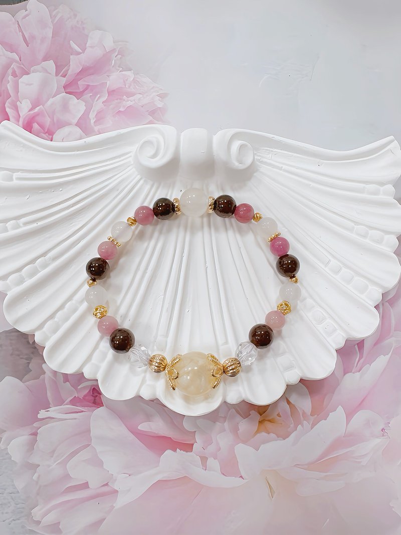 Red Stone Pink Tourmaline Moonstone Design Crystal Bracelet - สร้อยข้อมือ - คริสตัล สีแดง