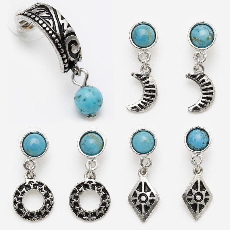 [Popular Pre-order] Exotic Mysterious Turquoise Earrings Stars and Moon (2 styles) IJCZ4330-34 - ต่างหู - วัสดุอื่นๆ 