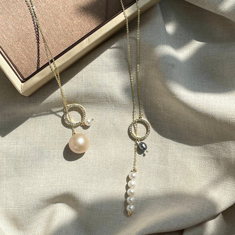 Lune Lapin Handmade Adjustable Freshwater Pearls Necklace - สร้อยคอ - ไข่มุก สีทอง