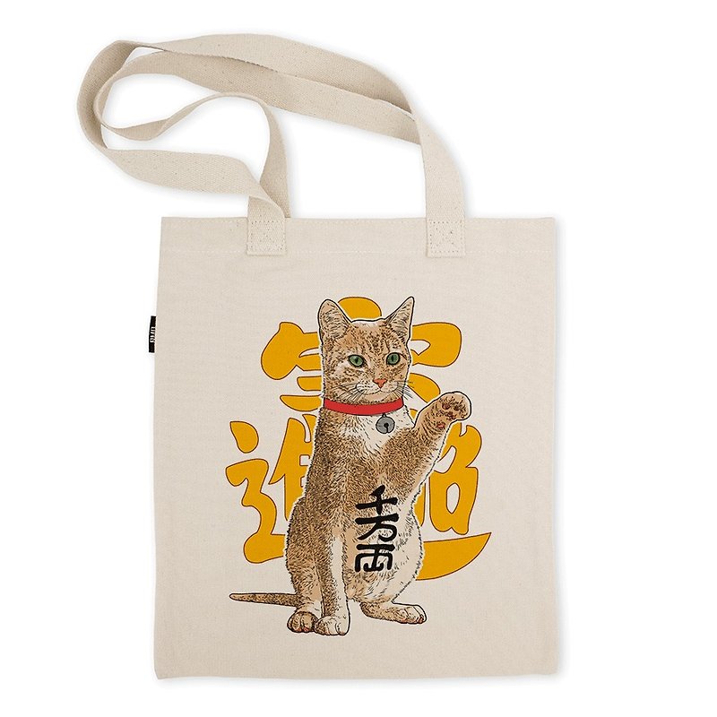 AMO®Original Tote Bags/AKE/ Fortune Cat - กระเป๋าแมสเซนเจอร์ - ผ้าฝ้าย/ผ้าลินิน สีใส