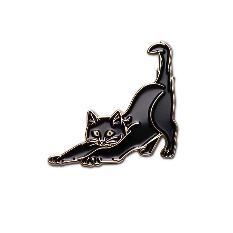 Enamel Pin Stretching Cat - 徽章/別針 - 琺瑯 黑色