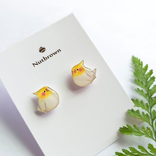 Nutbrown 栗色 鳥兒系列-玄鳳鸚鵡 太陽鳥 貼耳耳環/耳夾