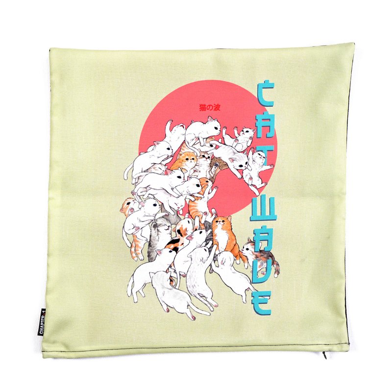 Cat Wave pillow case New arrival Gift New Year - 枕頭/抱枕 - 棉．麻 黑色