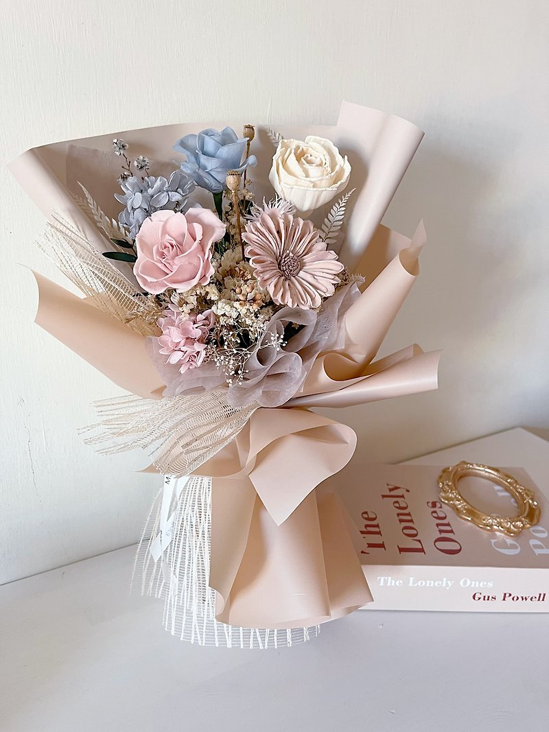 Eternal Flower Bouquet-Misty Milk Tea Birthday Girlfriend Gift Valentine’s Day Bouquet Achievements Exhibition - Dried Flowers & Bouquets - Plants & Flowers 