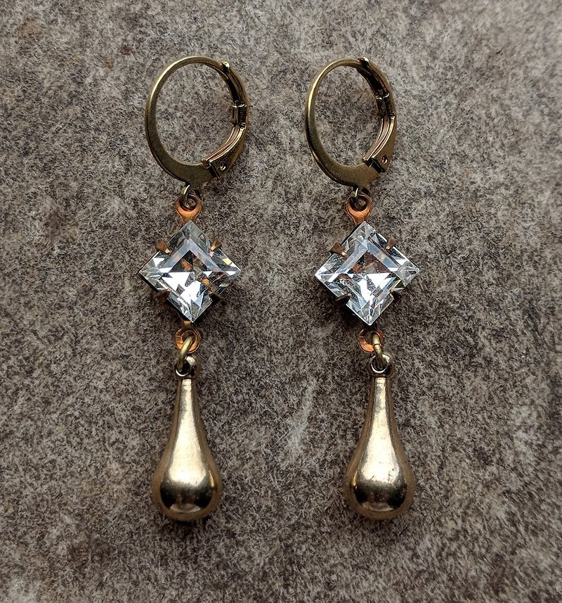 Vintage Glass Brass Drop Earrings - Earrings & Clip-ons - Other Metals 