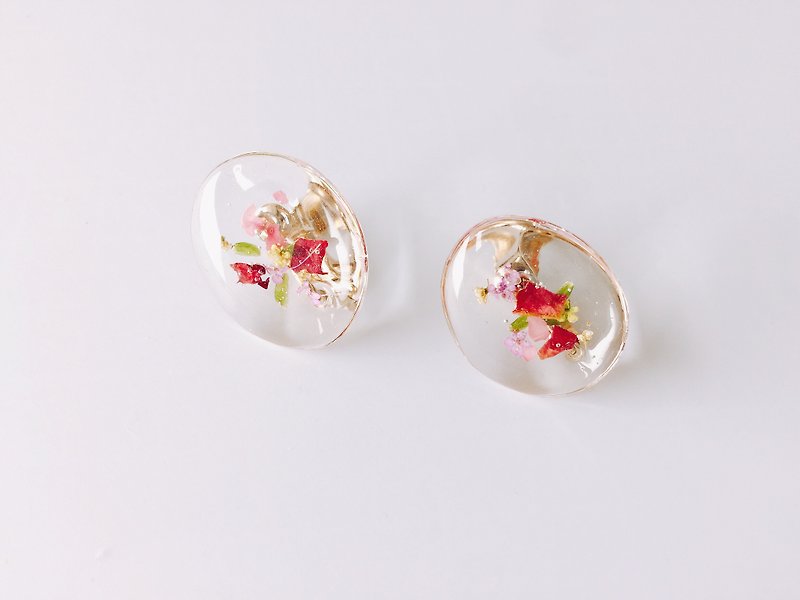 Flower Glass Series - Sakura Glass Draped Hand-painted Handmade Earrings Ear Clips - Earrings & Clip-ons - Other Materials Pink