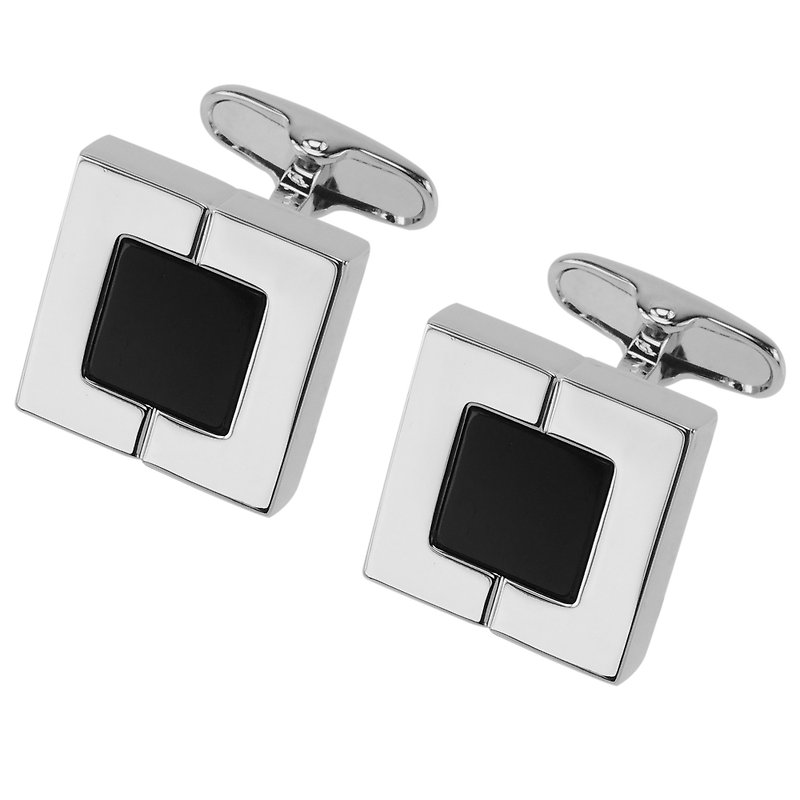 Silver Half Divided Square Cufflinks - Cuff Links - Other Metals Black