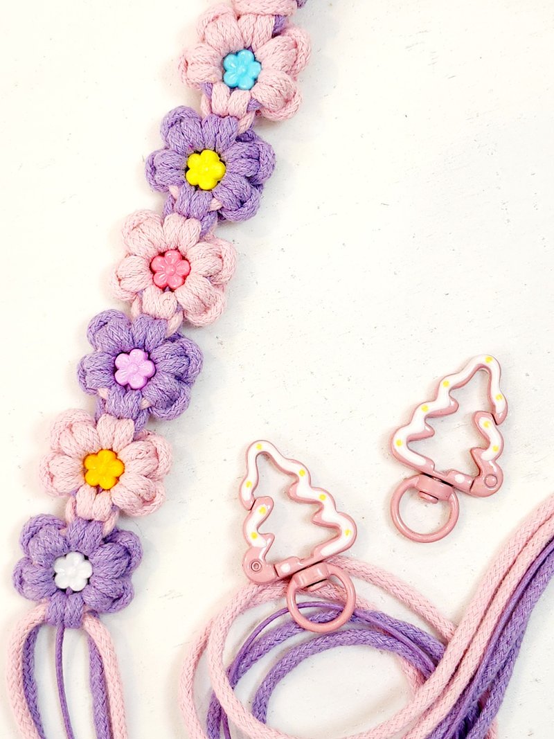 FSH Christmas design. Princess series flowers. Braided crossbody strap - เชือก/สายคล้อง - ผ้าฝ้าย/ผ้าลินิน สึชมพู