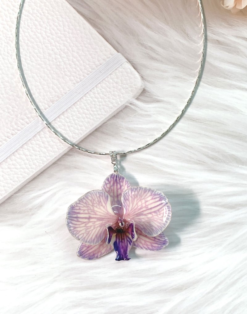 Real Flower Necklace Orchid Sterling Silver Necklace 925 Silver Dry Flower Handmade Valentine's Day Gift - Necklaces - Plants & Flowers 