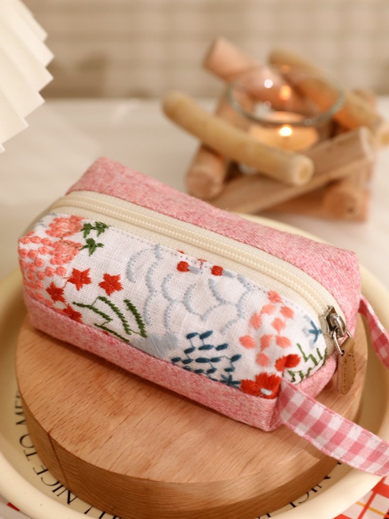 Handmade strawberry toast small square bag storage bag portable travel key bag - Toiletry Bags & Pouches - Cotton & Hemp Pink