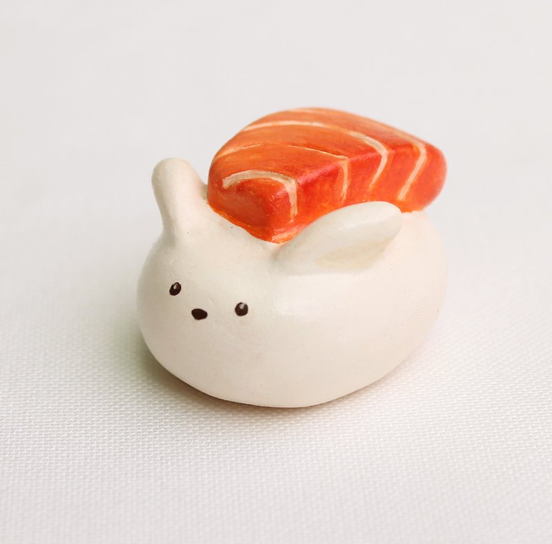Handmade  salmon sushi rabbit  of clay doll - ของวางตกแต่ง - ดินเหนียว ขาว