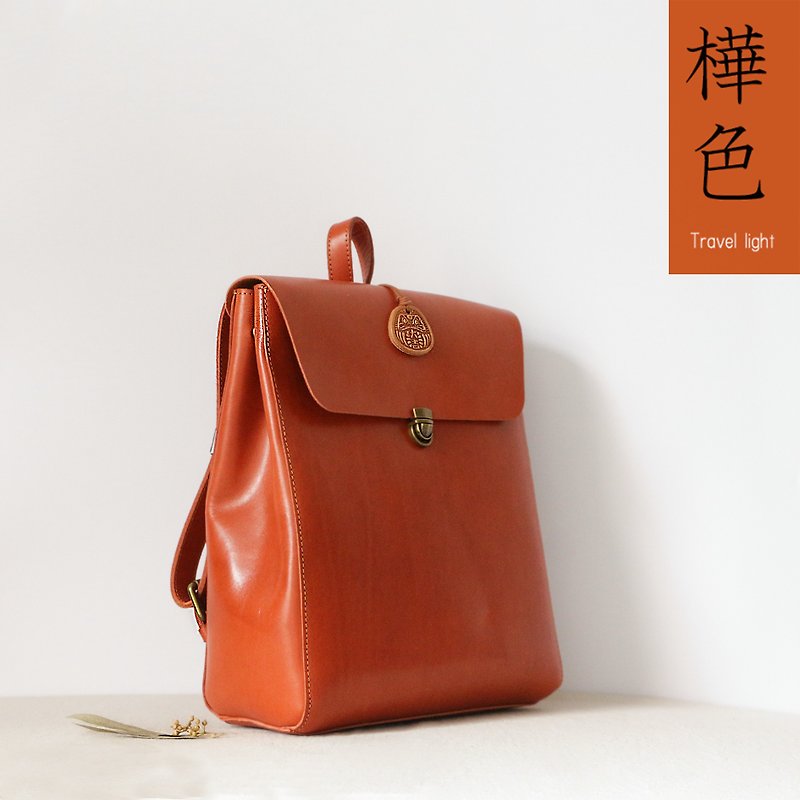 A4 compatible simple thick cowhide backpack bag commuting bag - กระเป๋าเป้สะพายหลัง - หนังแท้ หลากหลายสี