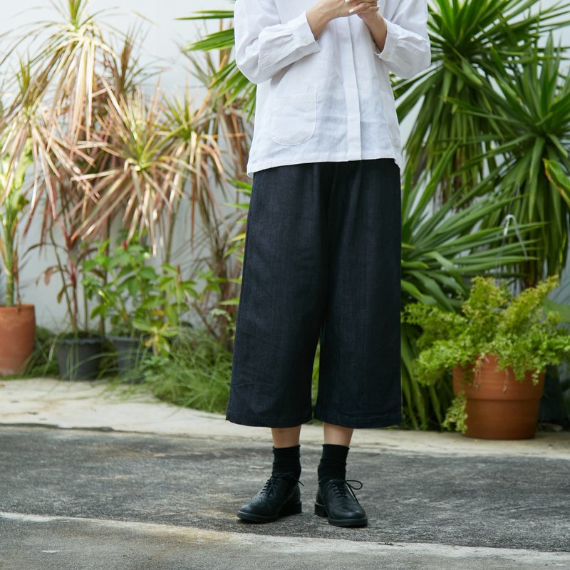 Unisex Loose Pant - Denim - 中性長褲/短褲 - 棉．麻 藍色